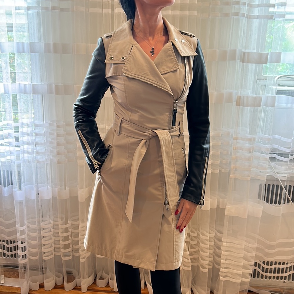 MACKAGE Trench Coat with Leather Sleeves XS
